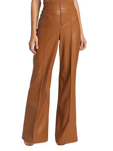 ALICE + OLIVIA Women's Dylan Wide-Leg Faux Leather Trousers - Camel | Thumbnail 3 ALICE + OLIVIA Women's Dylan Wide-Leg Faux Leather Trousers - Camel | Thumbnail 3