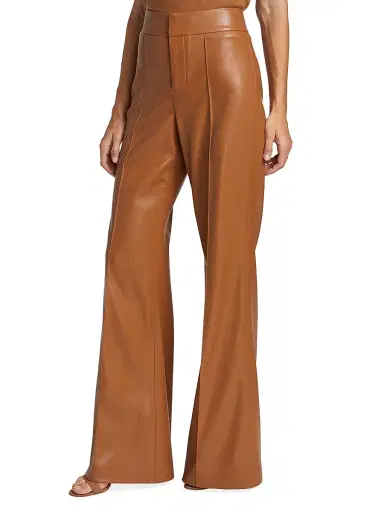 ALICE + OLIVIA Women's Dylan Wide-Leg Faux Leather Trousers - Camel | Thumbnail 4 ALICE + OLIVIA Women's Dylan Wide-Leg Faux Leather Trousers - Camel | Thumbnail 4