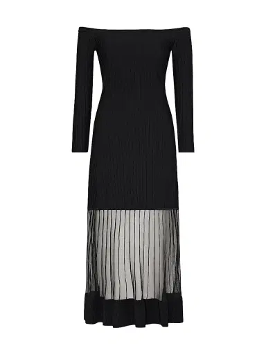 Milly Women's Ots Sheer Knit Off-Shoulder Midi-Dress - Black | Thumbnail 1 Milly Women's Ots Sheer Knit Off-Shoulder Midi-Dress - Black | Thumbnail 1