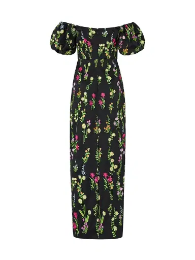 Milly Women's Nira Bloom Floral-Embroidered Off-The-Shoulder Maxi Dress - Black Multi | Thumbnail 2 Milly Women's Nira Bloom Floral-Embroidered Off-The-Shoulder Maxi Dress - Black Multi | Thumbnail 2