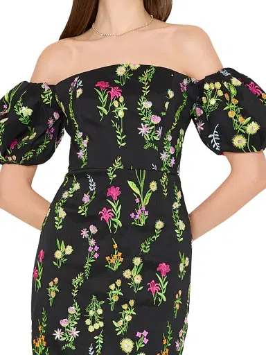 Milly Women's Nira Bloom Floral-Embroidered Off-The-Shoulder Maxi Dress - Black Multi | Thumbnail 5 Milly Women's Nira Bloom Floral-Embroidered Off-The-Shoulder Maxi Dress - Black Multi | Thumbnail 5