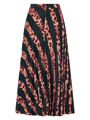 Milly Women's Otha Striped Leopard Pleated Midi-Skirt - Black Brown | Thumbnail 2 Milly Women's Otha Striped Leopard Pleated Midi-Skirt - Black Brown | Thumbnail 2