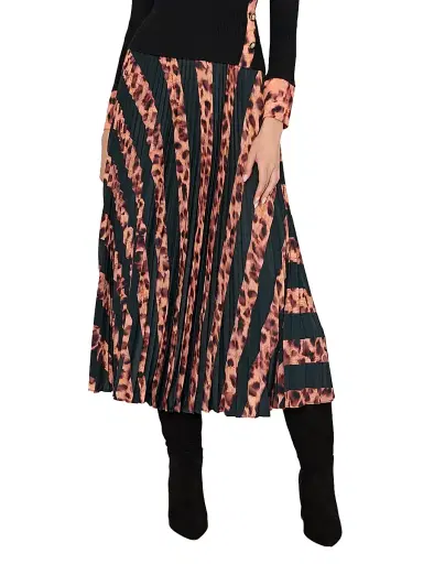 Milly Women's Otha Striped Leopard Pleated Midi-Skirt - Black Brown | Thumbnail 3 Milly Women's Otha Striped Leopard Pleated Midi-Skirt - Black Brown | Thumbnail 3