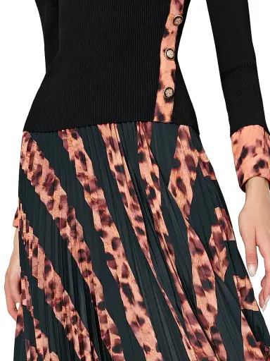 Milly Women's Otha Striped Leopard Pleated Midi-Skirt - Black Brown | Thumbnail 4 Milly Women's Otha Striped Leopard Pleated Midi-Skirt - Black Brown | Thumbnail 4