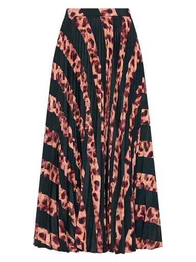 Milly Women's Otha Striped Leopard Pleated Midi-Skirt - Black Brown | Thumbnail 1 Milly Women's Otha Striped Leopard Pleated Midi-Skirt - Black Brown | Thumbnail 1