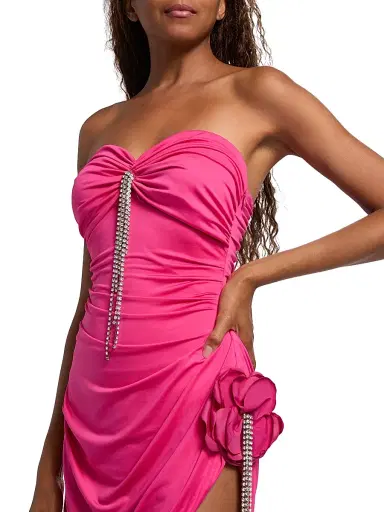AREA Women's Draped Crystal Flower Minidress - Fuchsia | Thumbnail 6 AREA Women's Draped Crystal Flower Minidress - Fuchsia | Thumbnail 6