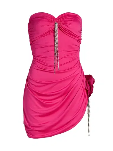 AREA Women's Draped Crystal Flower Minidress - Fuchsia | Thumbnail 1 AREA Women's Draped Crystal Flower Minidress - Fuchsia | Thumbnail 1
