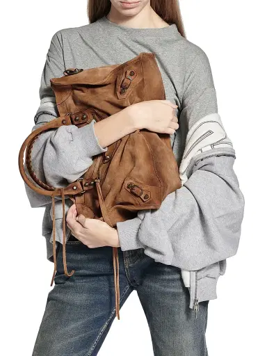 Balenciaga Women's Le City Suede Tote Bag - Camel | Thumbnail 3 Balenciaga Women's Le City Suede Tote Bag - Camel | Thumbnail 3