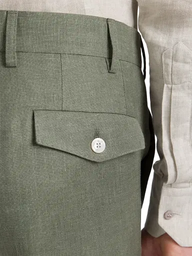 Stefano Ricci Men's Wool and Linen Blend Trousers - Olive | Thumbnail 4 Stefano Ricci Men's Wool and Linen Blend Trousers - Olive | Thumbnail 4