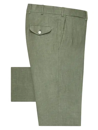 Stefano Ricci Men's Wool and Linen Blend Trousers - Olive | Thumbnail 1 Stefano Ricci Men's Wool and Linen Blend Trousers - Olive | Thumbnail 1