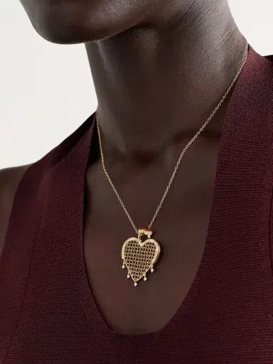 Yvonne Léon Minaudière Coeur 9- And 18-karat Gold, Agate And Diamond Necklace | Thumbnail 2 Yvonne Léon Minaudière Coeur 9- And 18-karat Gold, Agate And Diamond Necklace | Thumbnail 2