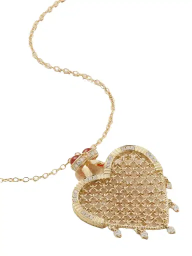 Yvonne Léon Minaudière Coeur 9- And 18-karat Gold, Agate And Diamond Necklace | Thumbnail 1 Yvonne Léon Minaudière Coeur 9- And 18-karat Gold, Agate And Diamond Necklace | Thumbnail 1