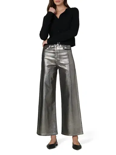 Joe's Jeans Women's The Mia Foiled Wide-Leg Ankle Crop Jeans - Pewter Foil | Thumbnail 2 Joe's Jeans Women's The Mia Foiled Wide-Leg Ankle Crop Jeans - Pewter Foil | Thumbnail 2