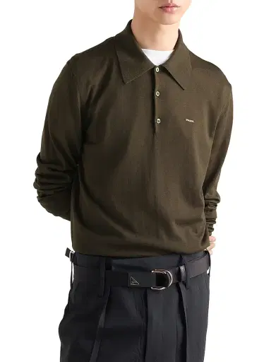 Prada Men's Worsted Wool Polo Shirt - Green - Size 48 | Thumbnail 2 Prada Men's Worsted Wool Polo Shirt - Green - Size 48 | Thumbnail 2