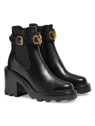 Valentino Garavani Women's VLogo Signature Calfskin Beatle 90MM Boots - Black | Thumbnail 2 Valentino Garavani Women's VLogo Signature Calfskin Beatle 90MM Boots - Black | Thumbnail 2
