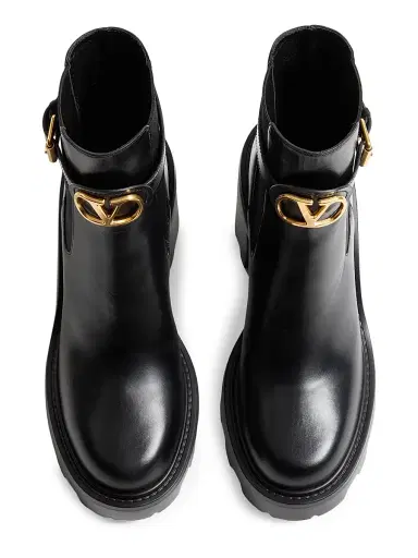 Valentino Garavani Women's VLogo Signature Calfskin Beatle 90MM Boots - Black | Thumbnail 4 Valentino Garavani Women's VLogo Signature Calfskin Beatle 90MM Boots - Black | Thumbnail 4