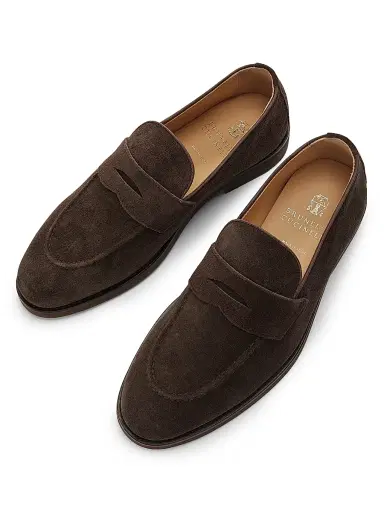 Brunello Cucinelli Men's Suede Loafers - Dark Brown | Thumbnail 4 Brunello Cucinelli Men's Suede Loafers - Dark Brown | Thumbnail 4