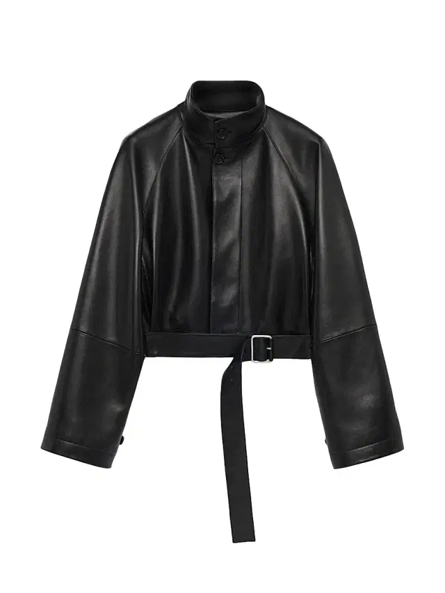 Women's Leather Crop Trench Jacket - Black Women's Leather Crop Trench Jacket - Black