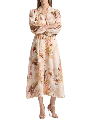Zimmermann Women's Ascension Plunge Midi-Dress - Cream Palm Floral | Thumbnail 3 Zimmermann Women's Ascension Plunge Midi-Dress - Cream Palm Floral | Thumbnail 3