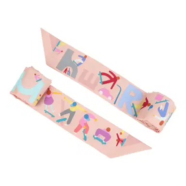 HERMÈS Hermes "Figures Libres" Rose Poudre and Blue Multi Silk Twilly Pair | Thumbnail 3 HERMÈS Hermes "Figures Libres" Rose Poudre and Blue Multi Silk Twilly Pair | Thumbnail 3