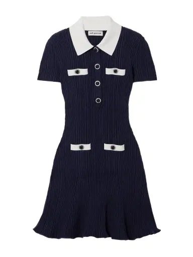 Self-Portrait Button-embellished Ribbed-knit Mini Dress | Thumbnail 1 Self-Portrait Button-embellished Ribbed-knit Mini Dress | Thumbnail 1