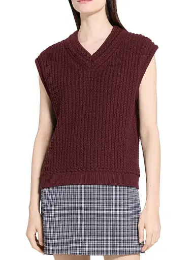 Theory Women's Textured Cotton Vest - Grenache | Thumbnail 3 Theory Women's Textured Cotton Vest - Grenache | Thumbnail 3
