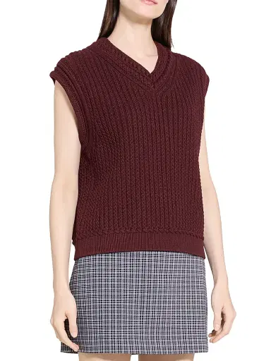 Theory Women's Textured Cotton Vest - Grenache | Thumbnail 4 Theory Women's Textured Cotton Vest - Grenache | Thumbnail 4