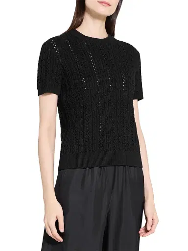 Theory Women's Cable Cotton T-Shirt - Black | Thumbnail 4 Theory Women's Cable Cotton T-Shirt - Black | Thumbnail 4