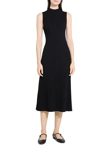 Theory Women's Cable-Knit Wool-Blend Fit & Flare Midi-Dress - Black | Thumbnail 2 Theory Women's Cable-Knit Wool-Blend Fit & Flare Midi-Dress - Black | Thumbnail 2