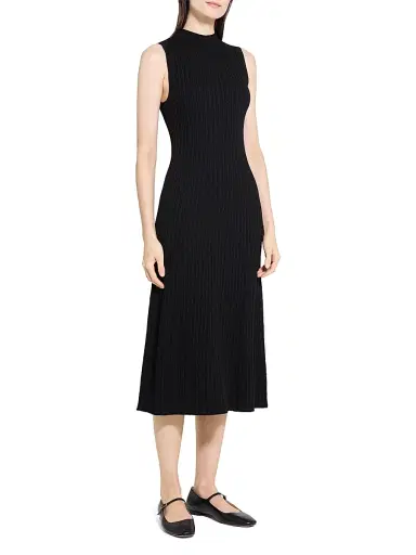Theory Women's Cable-Knit Wool-Blend Fit & Flare Midi-Dress - Black | Thumbnail 3 Theory Women's Cable-Knit Wool-Blend Fit & Flare Midi-Dress - Black | Thumbnail 3
