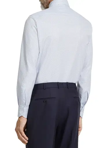 ZEGNA Men's Checked Centoventimila Cotton Shirt - Light Blue White | Thumbnail 3 ZEGNA Men's Checked Centoventimila Cotton Shirt - Light Blue White | Thumbnail 3
