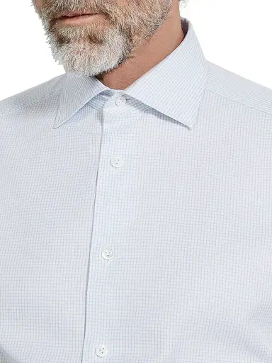 ZEGNA Men's Checked Centoventimila Cotton Shirt - Light Blue White | Thumbnail 4 ZEGNA Men's Checked Centoventimila Cotton Shirt - Light Blue White | Thumbnail 4