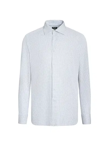ZEGNA Men's Checked Centoventimila Cotton Shirt - Light Blue White | Thumbnail 1 ZEGNA Men's Checked Centoventimila Cotton Shirt - Light Blue White | Thumbnail 1