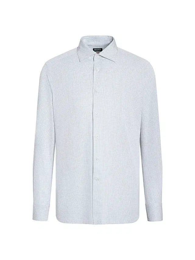 Men's Checked Centoventimila Cotton Shirt - Light Blue White Men's Checked Centoventimila Cotton Shirt - Light Blue White