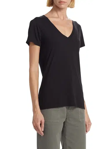 Nili Lotan Women's Carol V-Neck T-Shirt - Jet Black | Thumbnail 4 Nili Lotan Women's Carol V-Neck T-Shirt - Jet Black | Thumbnail 4