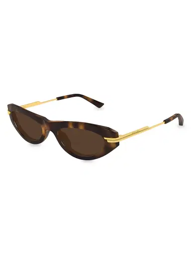 Bottega Veneta Women's Combi 53MM Oval Sunglasses - Gold Havana Brown | Thumbnail 1 Bottega Veneta Women's Combi 53MM Oval Sunglasses - Gold Havana Brown | Thumbnail 1