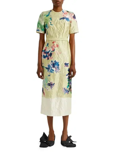 Erdem Women's Floral Crinkled Metallic Cocktail Dress - Artist Garden Venetian Yellow | Thumbnail 2 Erdem Women's Floral Crinkled Metallic Cocktail Dress - Artist Garden Venetian Yellow | Thumbnail 2