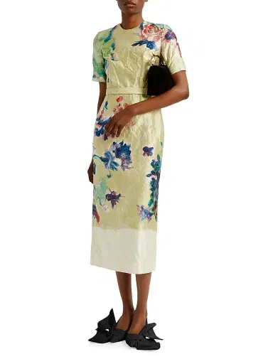 Erdem Women's Floral Crinkled Metallic Cocktail Dress - Artist Garden Venetian Yellow | Thumbnail 3 Erdem Women's Floral Crinkled Metallic Cocktail Dress - Artist Garden Venetian Yellow | Thumbnail 3