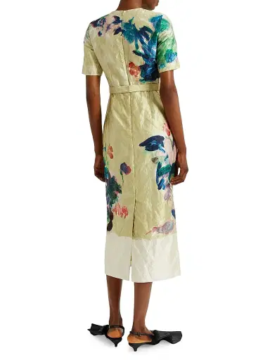 Erdem Women's Floral Crinkled Metallic Cocktail Dress - Artist Garden Venetian Yellow | Thumbnail 4 Erdem Women's Floral Crinkled Metallic Cocktail Dress - Artist Garden Venetian Yellow | Thumbnail 4