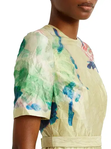 Erdem Women's Floral Crinkled Metallic Cocktail Dress - Artist Garden Venetian Yellow | Thumbnail 5 Erdem Women's Floral Crinkled Metallic Cocktail Dress - Artist Garden Venetian Yellow | Thumbnail 5