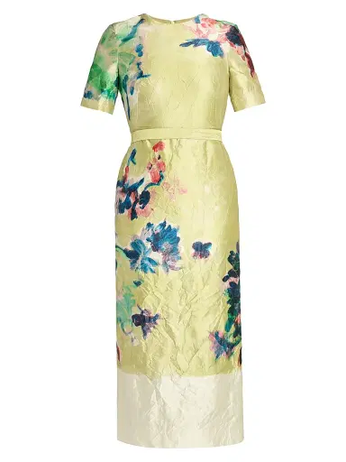 Erdem Women's Floral Crinkled Metallic Cocktail Dress - Artist Garden Venetian Yellow | Thumbnail 1 Erdem Women's Floral Crinkled Metallic Cocktail Dress - Artist Garden Venetian Yellow | Thumbnail 1