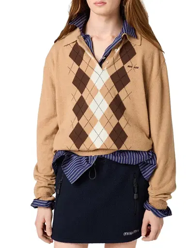 Miu Miu Women's Cashmere Polo Shirt - Brown | Thumbnail 2 Miu Miu Women's Cashmere Polo Shirt - Brown | Thumbnail 2