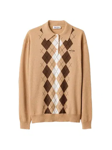 Miu Miu Women's Cashmere Polo Shirt - Brown | Thumbnail 1 Miu Miu Women's Cashmere Polo Shirt - Brown | Thumbnail 1