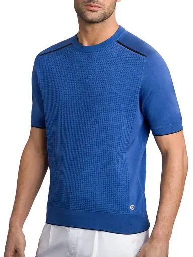 Stefano Ricci Men's Silk and Cotton Knit Crewneck Sweater - Blue | Thumbnail 2 Stefano Ricci Men's Silk and Cotton Knit Crewneck Sweater - Blue | Thumbnail 2