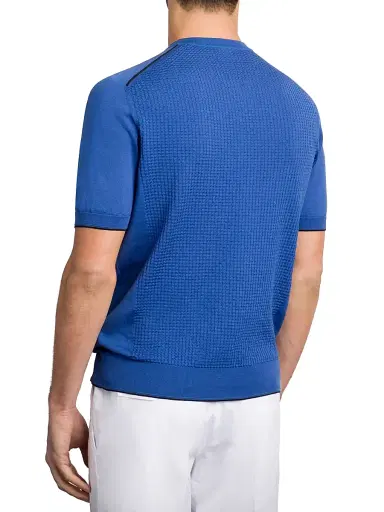 Stefano Ricci Men's Silk and Cotton Knit Crewneck Sweater - Blue | Thumbnail 3 Stefano Ricci Men's Silk and Cotton Knit Crewneck Sweater - Blue | Thumbnail 3