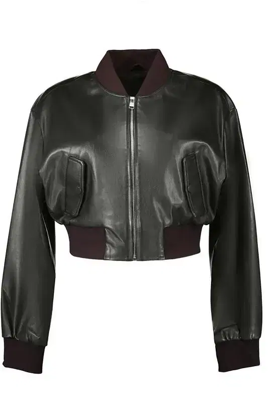 Evelin Crop Bomber Jacket - Dark Olive Evelin Crop Bomber Jacket - Dark Olive
