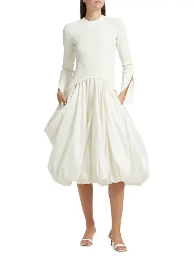 Simkhai Women's Kenlie Mixed-Media Bubble Skirt Midi-Dress - Ivory - Size XL | Thumbnail 2 Simkhai Women's Kenlie Mixed-Media Bubble Skirt Midi-Dress - Ivory - Size XL | Thumbnail 2