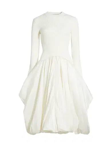 Simkhai Women's Kenlie Mixed-Media Bubble Skirt Midi-Dress | Thumbnail 1 Simkhai Women's Kenlie Mixed-Media Bubble Skirt Midi-Dress | Thumbnail 1