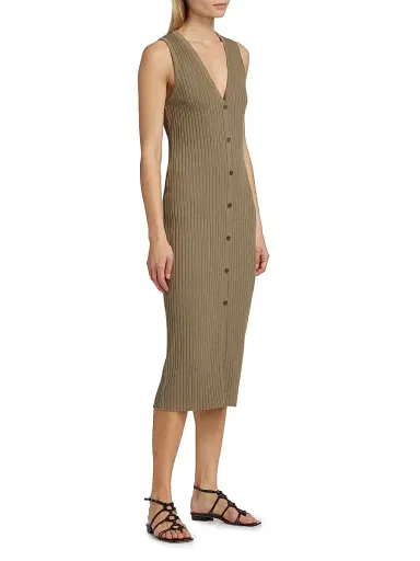 Vince Women's Rib-Knit Button-Front Midi-Dress - Tapenade | Thumbnail 4 Vince Women's Rib-Knit Button-Front Midi-Dress - Tapenade | Thumbnail 4