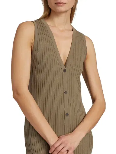 Vince Women's Rib-Knit Button-Front Midi-Dress - Tapenade | Thumbnail 6 Vince Women's Rib-Knit Button-Front Midi-Dress - Tapenade | Thumbnail 6